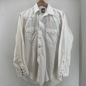VTG KARMAN White Pearl Snap Western Shirt Long Sleeve Men Size 15 1/2 33 XL Tail